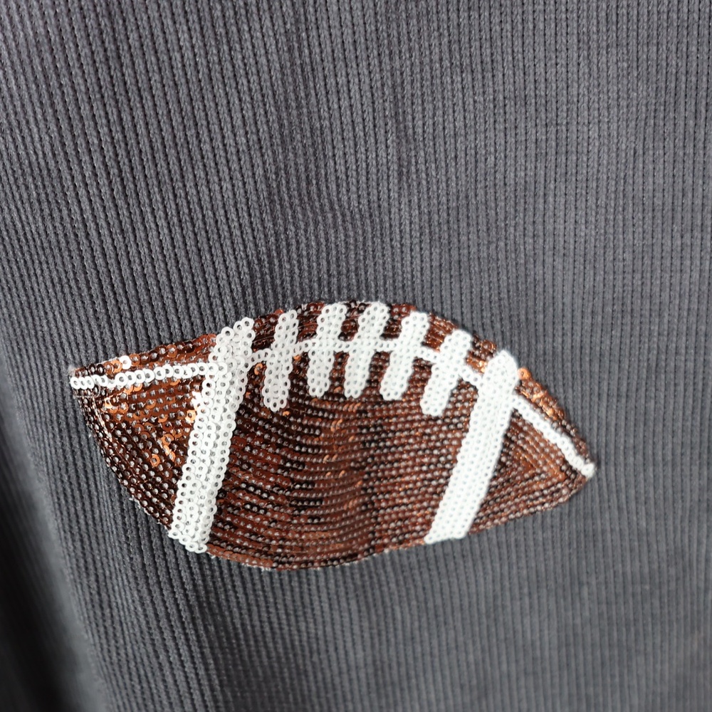 Women 's Oversized Sequin Football Sweatshirt Game Day Long Sleeve M , Graphite - Picture 8 of 8